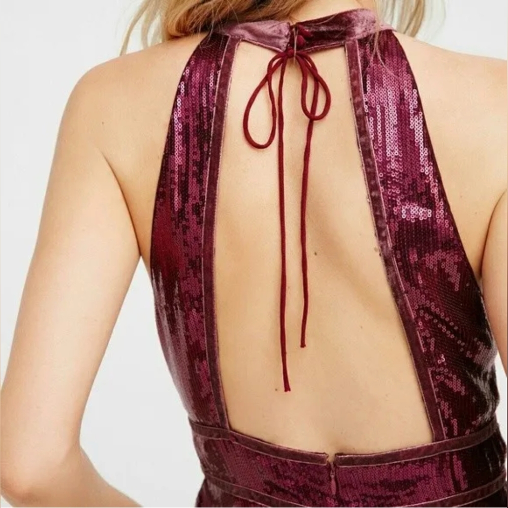 NWT Free People Film Noir Sequined Mini Dress in Plum - Picture 3 of 8